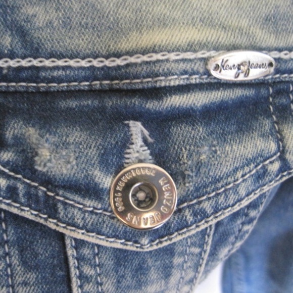 Kenzo Jeans Distressed Trucker Jean Jacket W/Hood - Picture 3 of 8